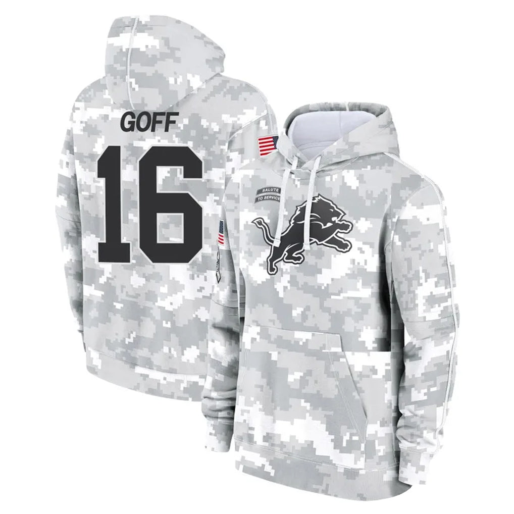 D.Lions #16 Jared Goff Player Arctic Camo Salute to Service Hoodies Limited Game Gdoa Stitched Jerseys