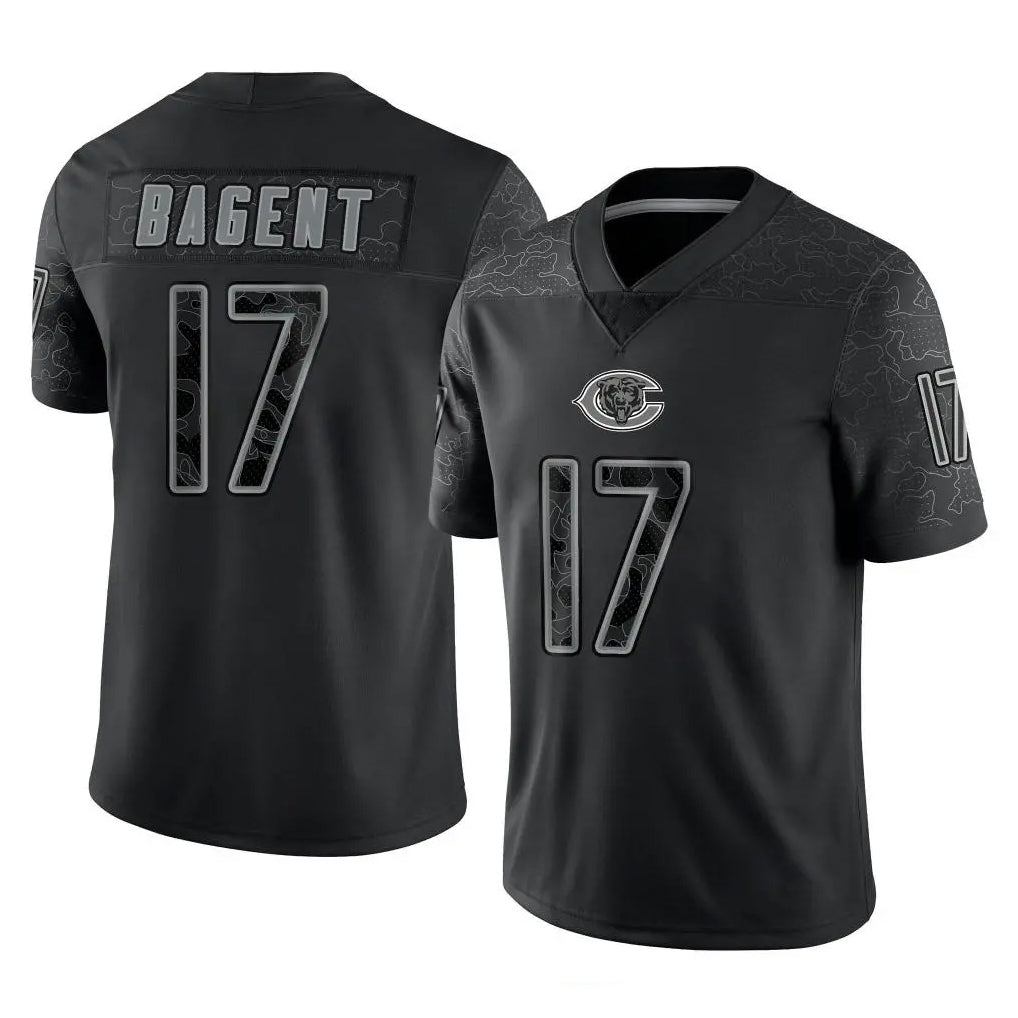 C.Bears #17 Tyson Bagent Player Black REFLECTIVE Limited Game Gdoa Stitched Jerseys