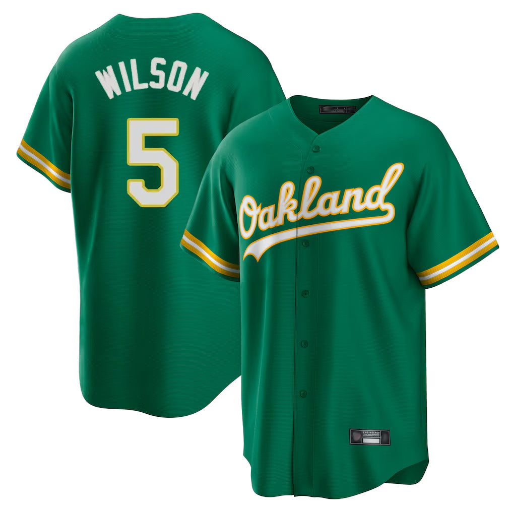 Athletics #5 Jacob Wilson Player Kelly Green Home Game Gdoa Stitched Jerseys