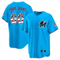 Custom M.Marlins Blue USA 250 Fourth of July Limited Home Game Any Name & Number Gdoa Stitched Jerseys