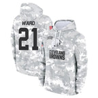 C.Browns #21 Denzel Ward Player Arctic Camo Salute to Service Hoodies Limited Game Gdoa Stitched Jerseys