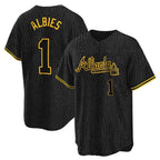 A.Braves #1 Ozzie Albies Player Black Snake Skin City Home Game Gdoa Stitched Jerseys