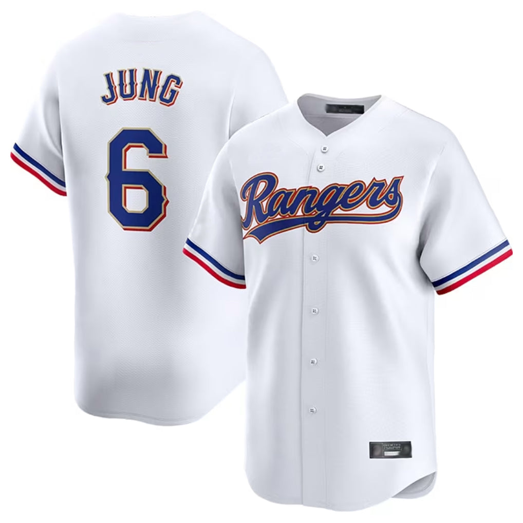 T.Rangers #6 Josh Jung Player Gold Collection Limited White Fdoa Stitched Jerseys