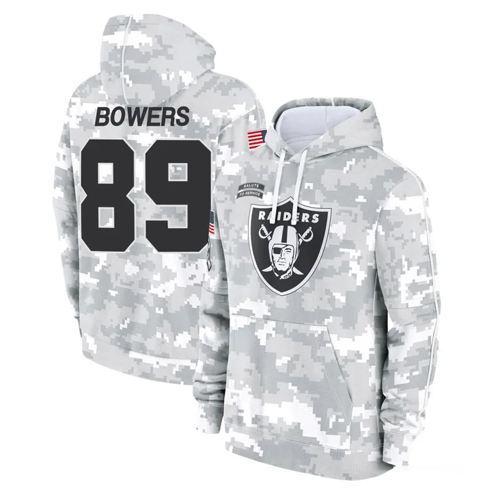 LV.Raiders #89 Brock Bowers Player Arctic Camo Salute to Service Hoodies Limited Game Gdoa Stitched Jerseys