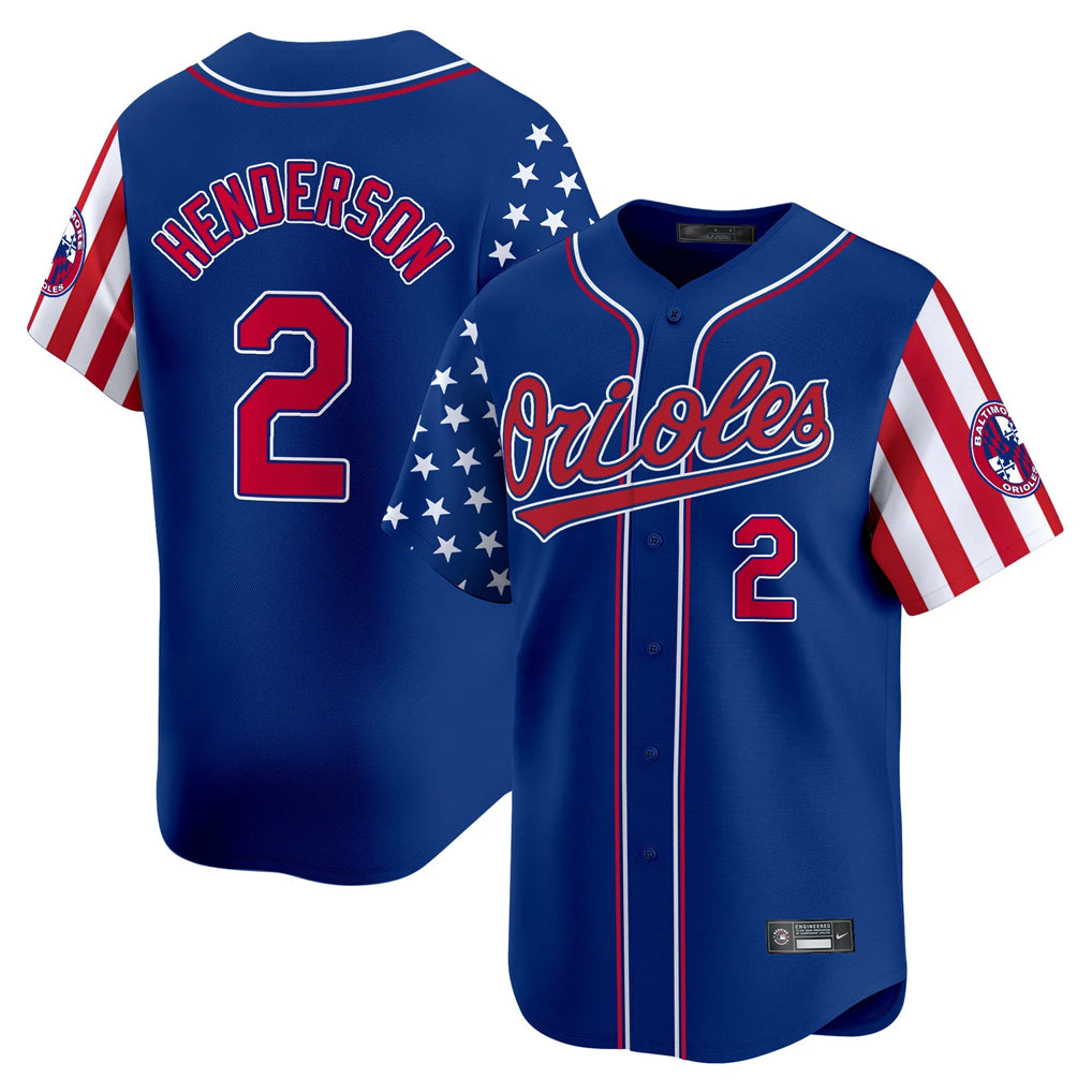 B.Orioles #2 Gunnar Henderson Player Royal Independence Day Vapor Premier Limited Home Game Gdoa Stitched Jerseys