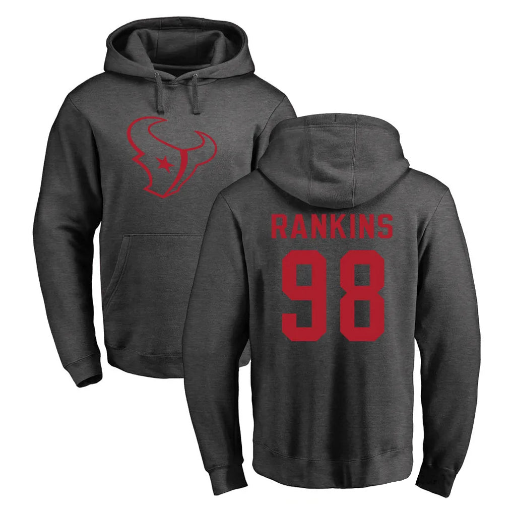 H.Texans #98 Sheldon Rankins Player Gray Pro Line Pullover Hoodie Limited Game Gdoa Stitched Jerseys