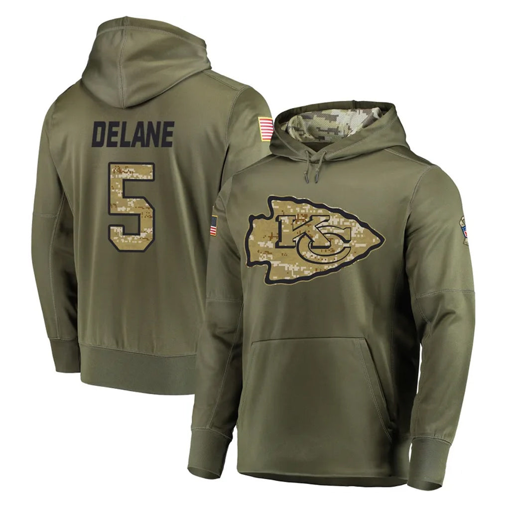 KC.Chiefs #5 Mansoor Delane Player Olive Salute to Service Pullover Hoodies Home Game Gdoa Stitched Jerseys