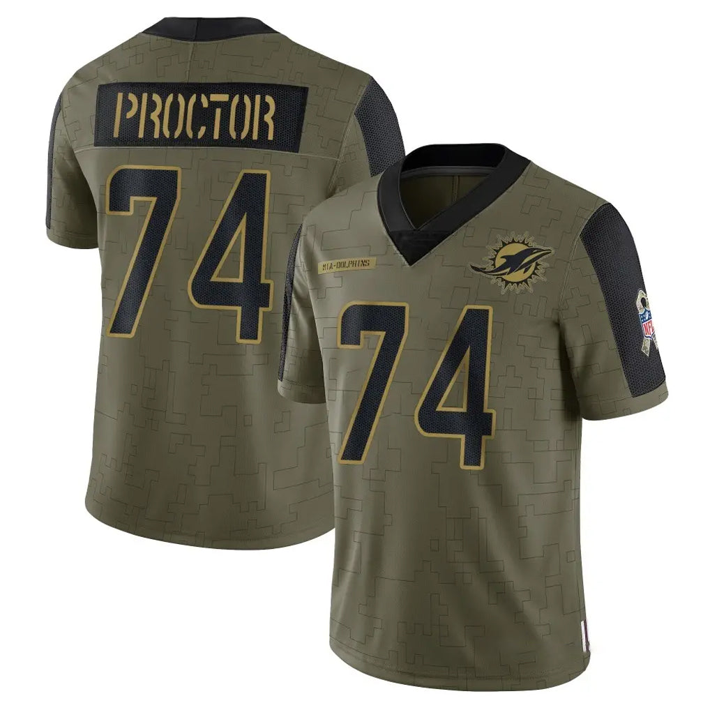 M.Dolphins #74 Kadyn Proctor Player Olive Salute To Service Limited Game Gdoa Stitched Jerseys