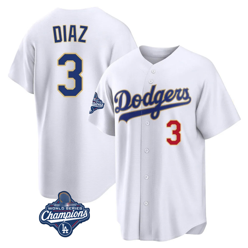 LA.Dodgers #3 Edwin D¨ªaz Player Gold White World Series Meet 2026 Collection Stadium Limited Fdoa Stitched Jerseys