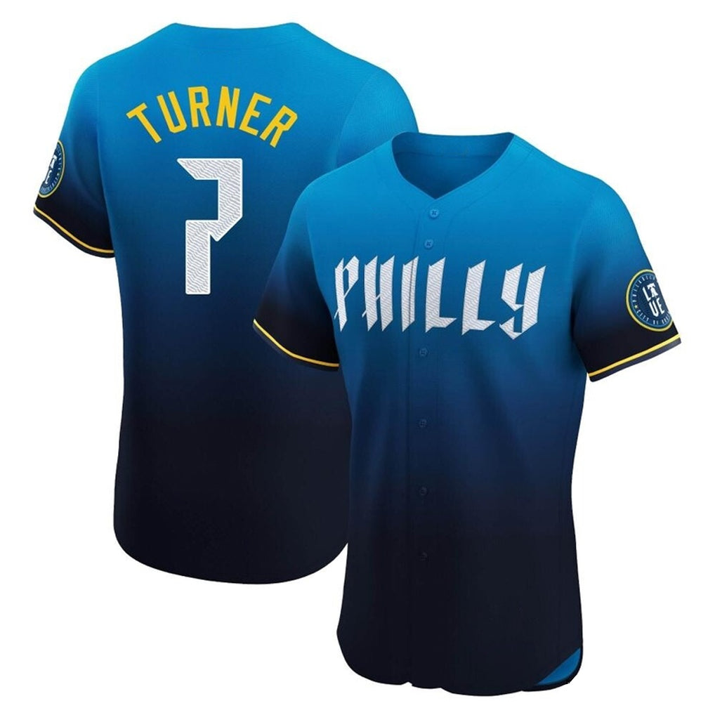 P.Phillies #7 Trea Turner Player Blue City Connect Home Limited Elite Fdoa Stitched Jerseys