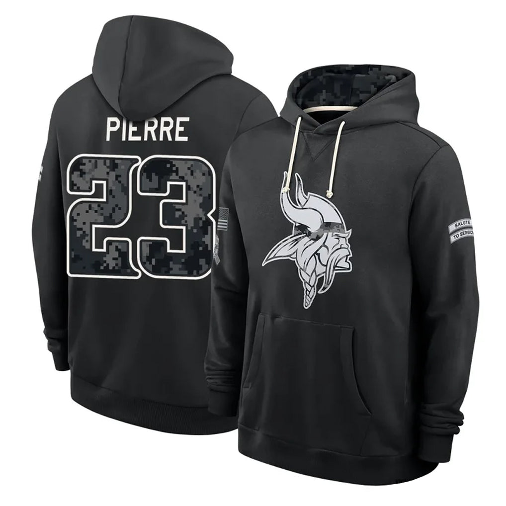 MN.Vikings #23 James Pierre Player 2026 Black Logo Pullover Hoodies Limited Game Gdoa Stitched Jerseys