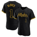 A.Braves #1 Ozzie Albies Player Black Snake Skin City Limited Elite Home Game Gdoa Stitched Jerseys