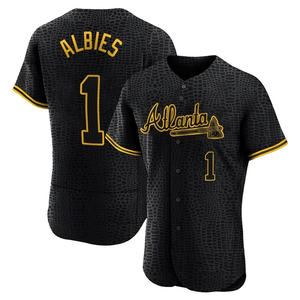 A.Braves #1 Ozzie Albies Player Black Snake Skin City Limited Elite Home Game Gdoa Stitched Jerseys
