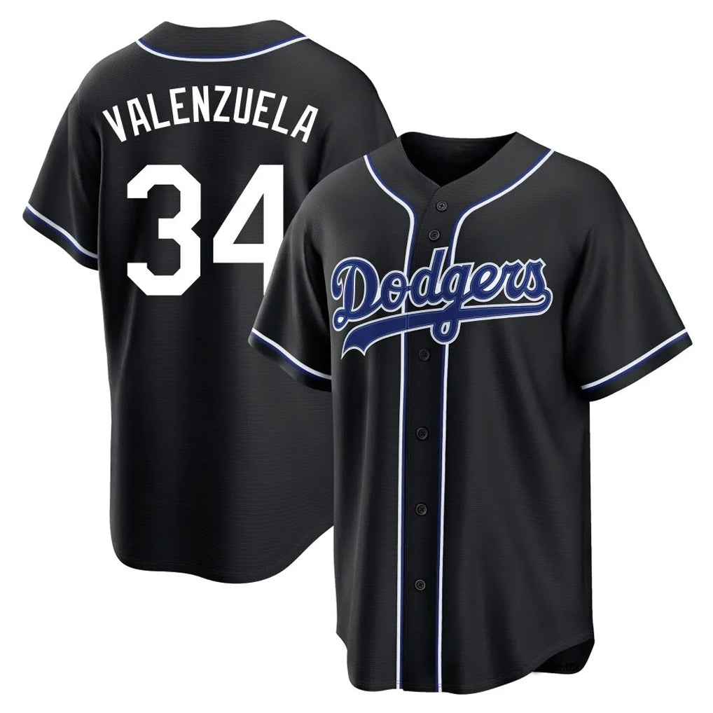 LA.Dodgers #34 Fernando Valenzuela Player Black Carbon Limited Home Fdoa Stitched Jerseys