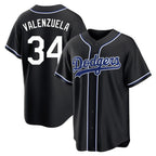 LA.Dodgers #34 Fernando Valenzuela Player Black Carbon Limited Home Fdoa Stitched Jerseys