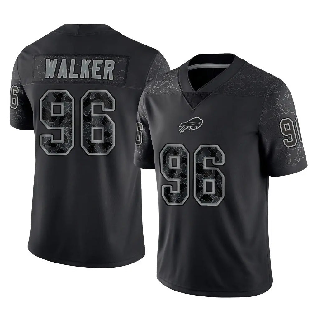 B.Bills #96 Deone Walker Player Black RFLCTV Limited Gdoa Stitched Jerseys