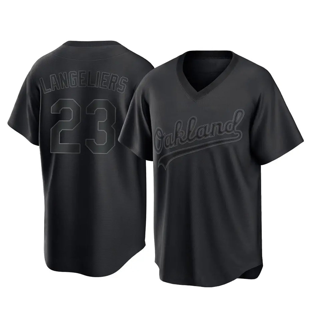 Athletics #23 Shea Langeliers Player Black Pitch Fashion T-shirt Home Game Gdoa Stitched Jerseys