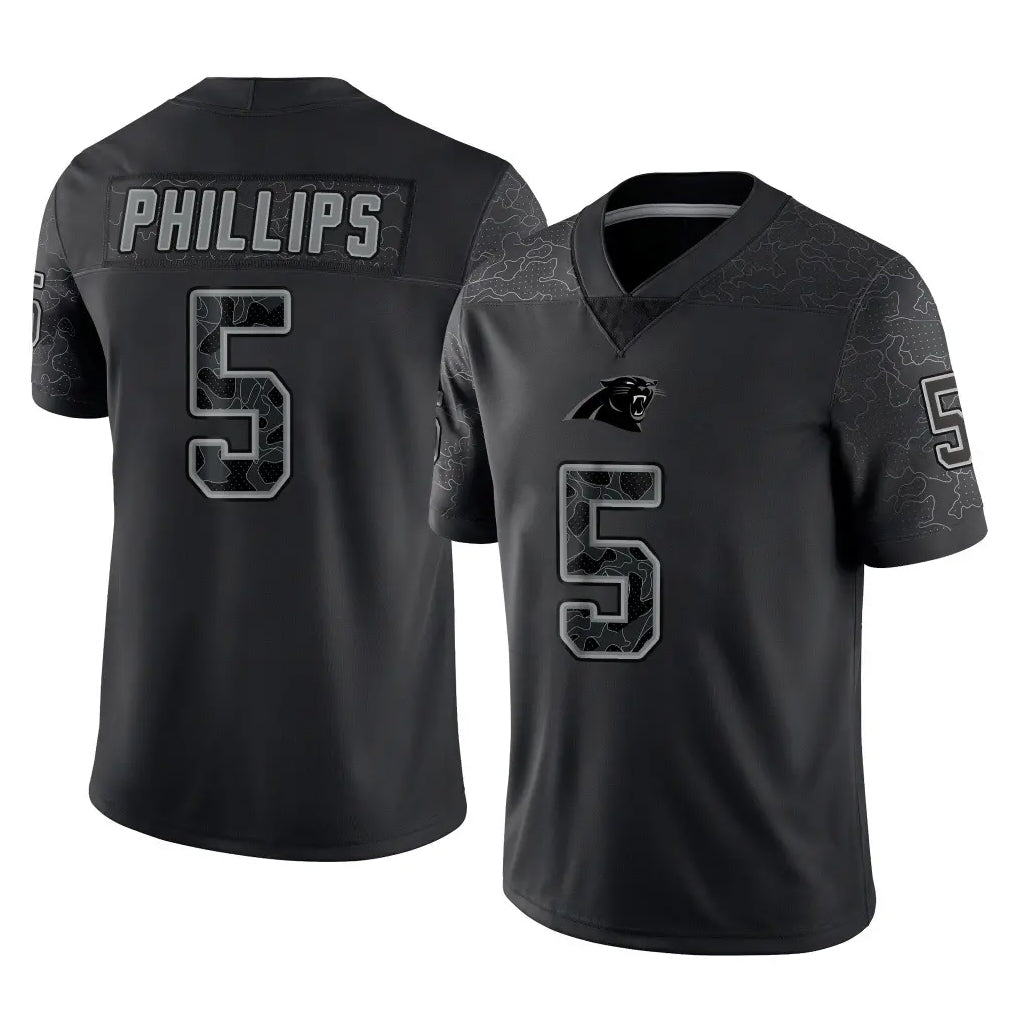 C.Panthers #5 Jaelan Phillips Player Black Limited Reflective Game Gdoa Stitched Jerseys