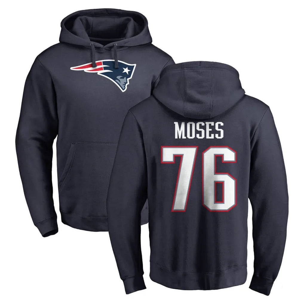 NE.Patriots #76 Morgan Moses Player Navy LOGO Pullover Hoodies Home Game Gdoa Stitched Jerseys