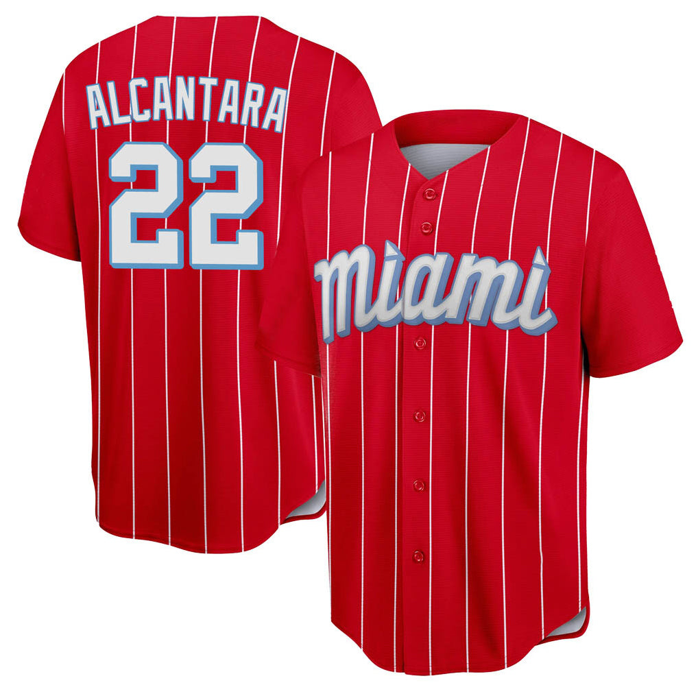 M.Marlins #22 Sandy Alcantara Player Red City Connect Home Game Fdoa Stitched Jerseys