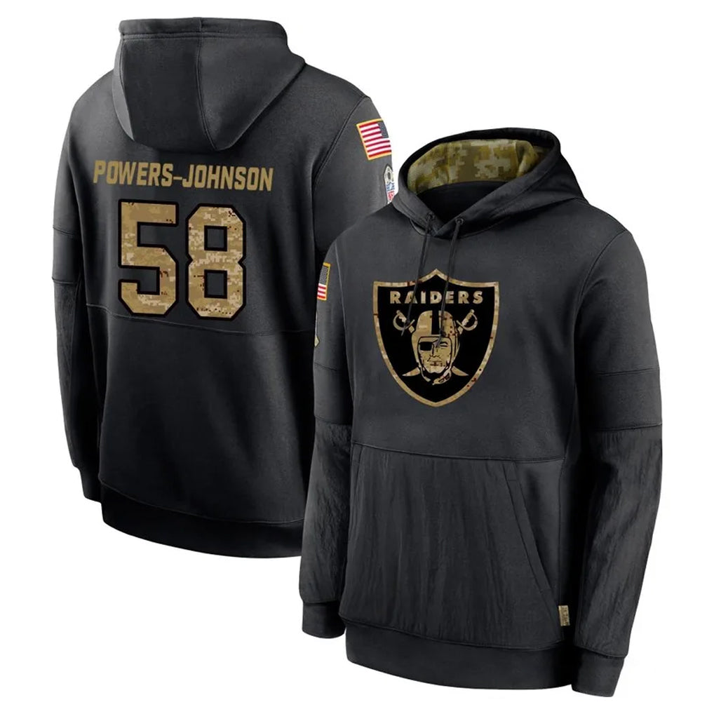 LV.Raiders #58 Jackson Powers-Johnson Player Black Salute to Service Hoodies Limited Game Gdoa Stitched Jerseys