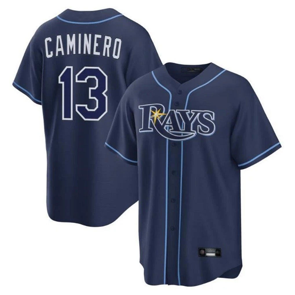 T.Bay Rays #13 Junior Caminero Player Navy Home Limited Fdoa Stitched Jerseys