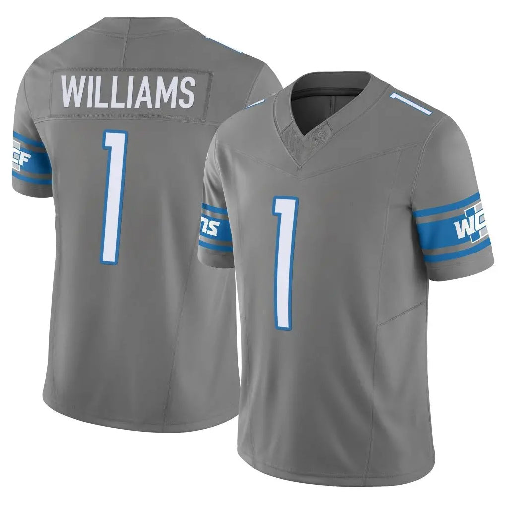 D.Lions #1 Jameson Williams Player Gray Vapor F.U.S.E. Limited Home Game Gdoa Stitched Jerseys