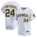 M.Brewers #24 William Contreras Player White Stripes Home Limited Game Fdoa Stitched Jerseys