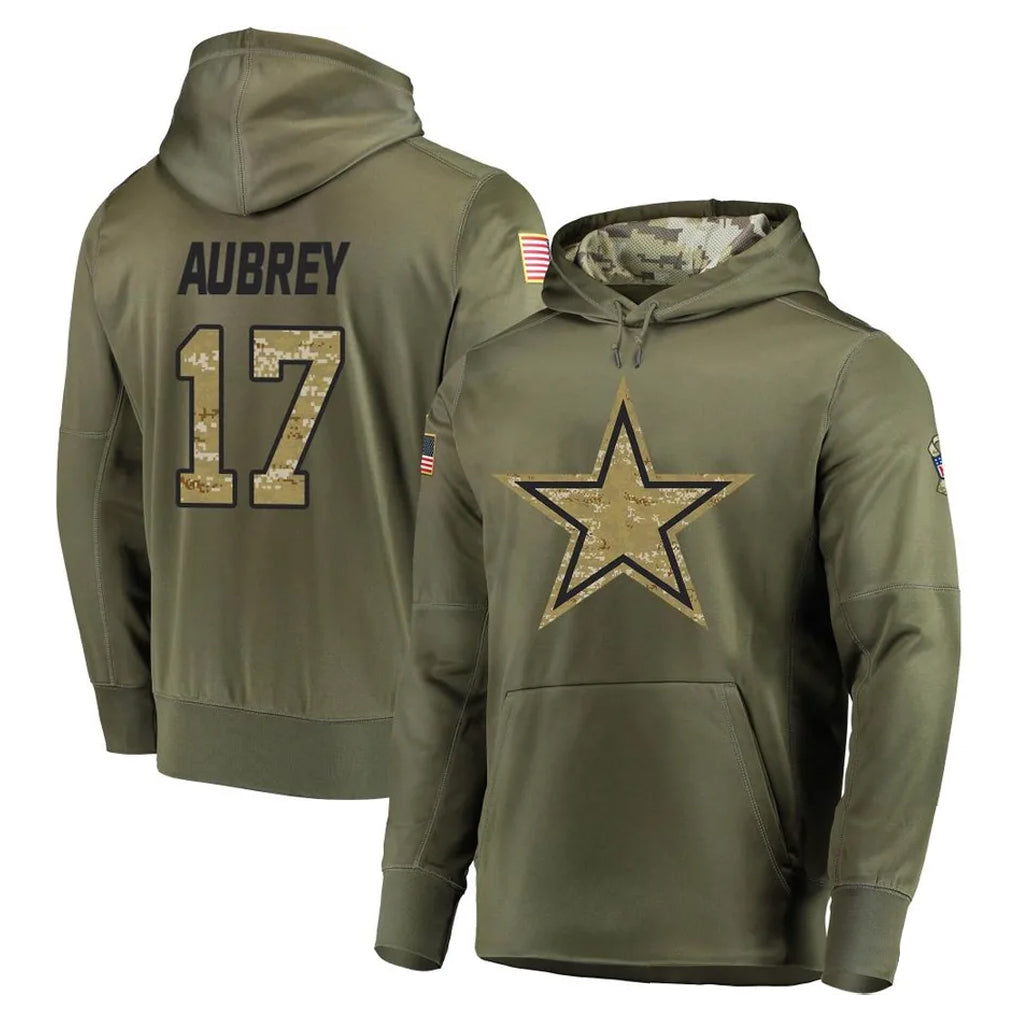 D.Cowboys #17 Brandon Aubrey Player Olive Salute to Service Pullover Hoodies Home Game Gdoa Stitched Jerseys