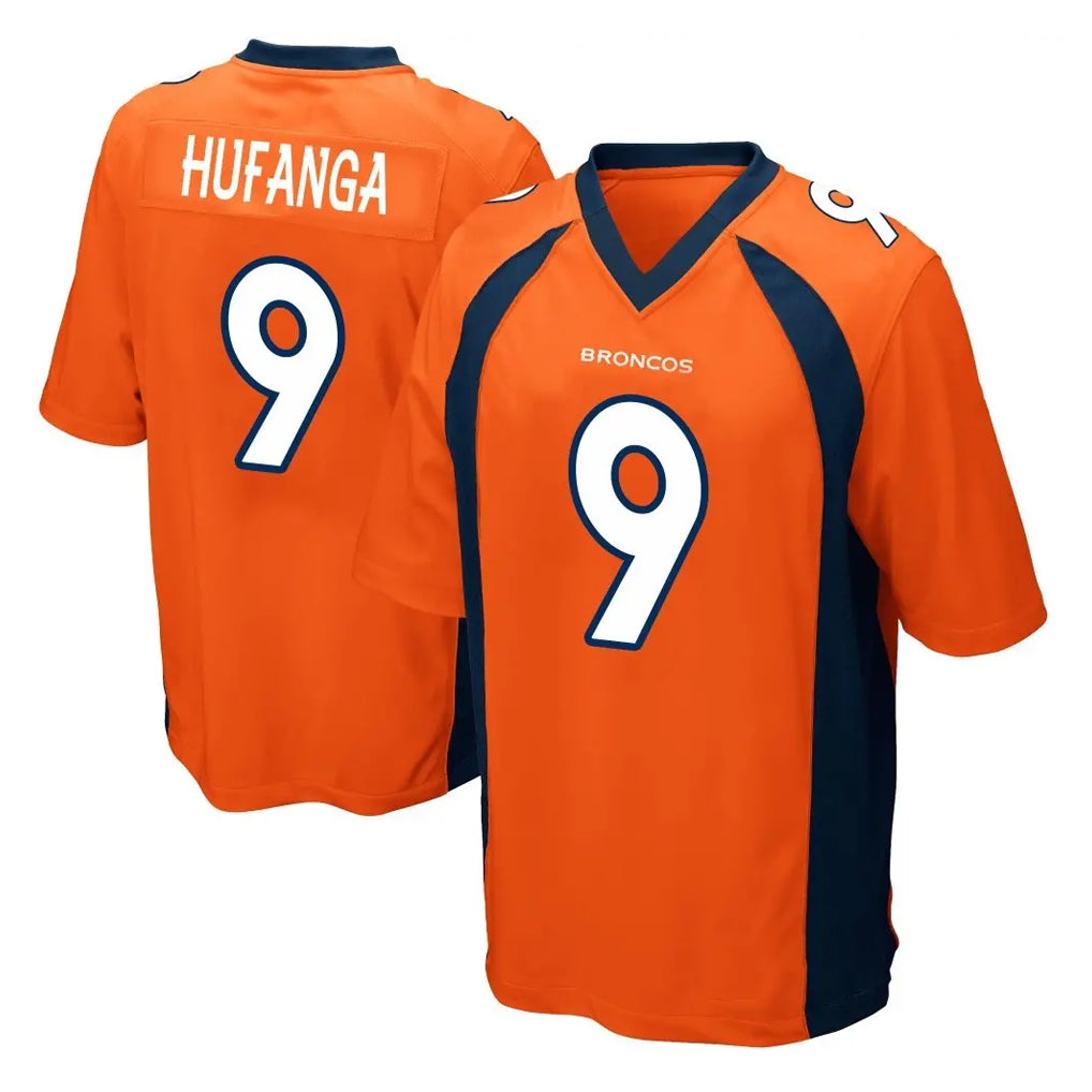 D.Broncos #9 Talanoa Hufanga Player Orange Color Home Game Gdoa Stitched Jerseys