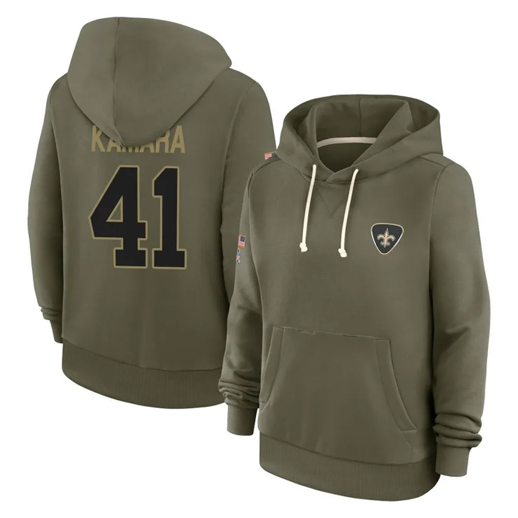 NO.Saints #41 Alvin Kamara Player Olive Salute to Service Pullover Hoodies Limited Gdoa Stitched Jerseys