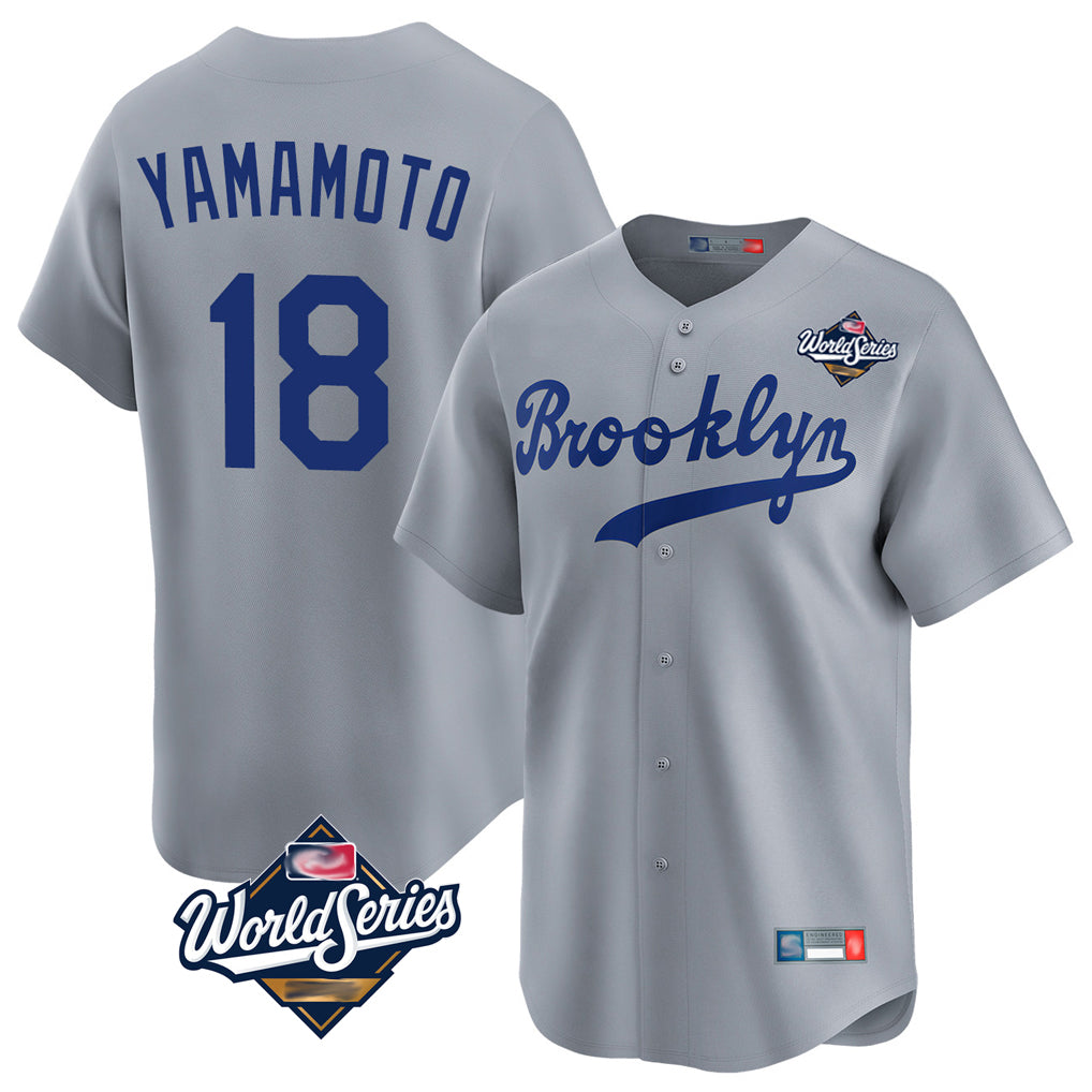 LA.Dodgers #18 Yoshinobu Yamamoto Player Gray World Series Game Limited Home Fdoa Stitched Jerseys