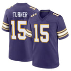 M.Vikings #15 Dallas Turner Player Purple Classic Home Game Gdoa Stitched Jerseys