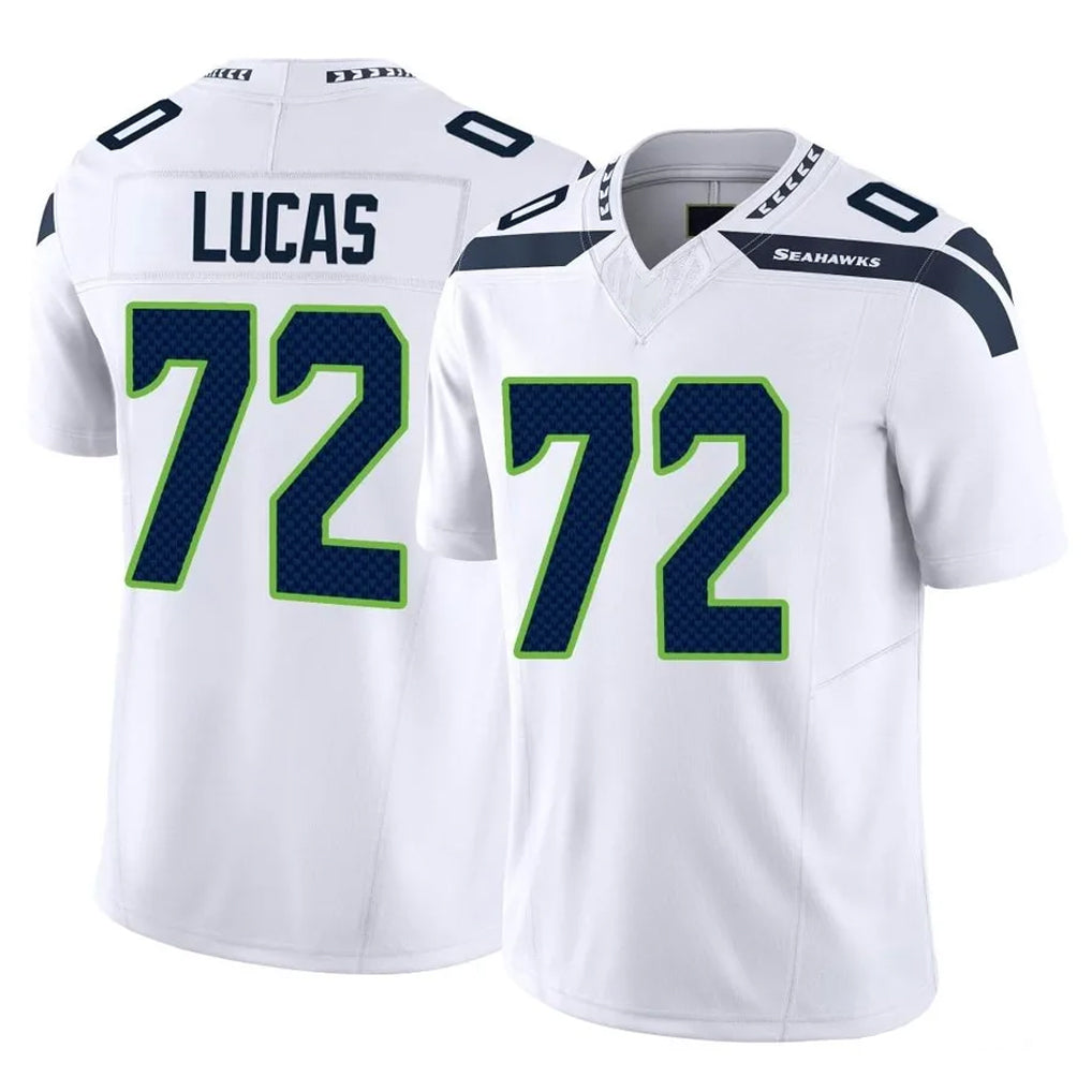 S.Seahawks #72 Abraham Lucas Player White Limited Vapor F.U.S.E. Home Game Gdoa Stitched Jerseys