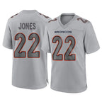 D.Broncos #22 Brandon Jones Player Gray Atmosphere Fashion Limited Game Gdoa Stitched Jerseys