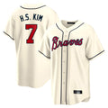 A.Braves #7 Ha-Seong Kim Player Cream Home Game Gdoa Stitched Jerseys