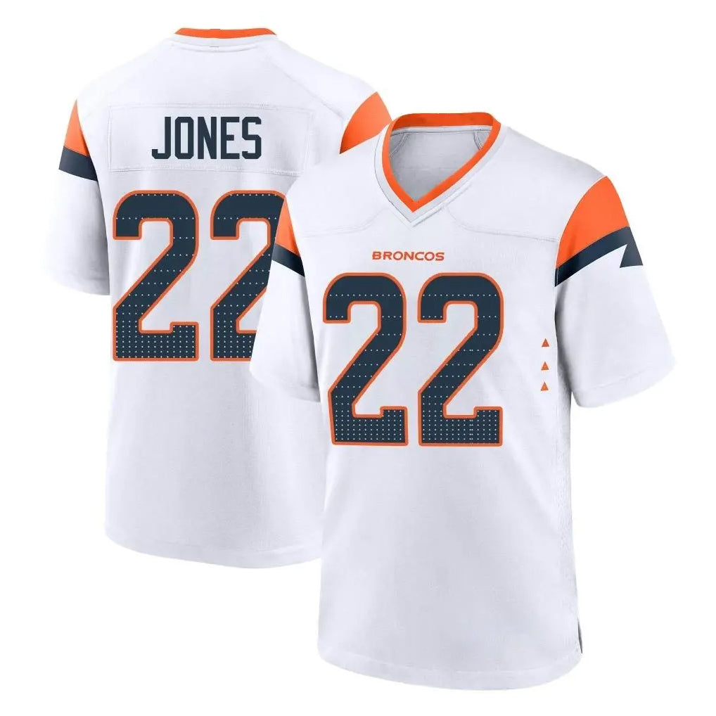 D.Broncos #22 Brandon Jones Player White Home Game Gdoa Stitched Jerseys