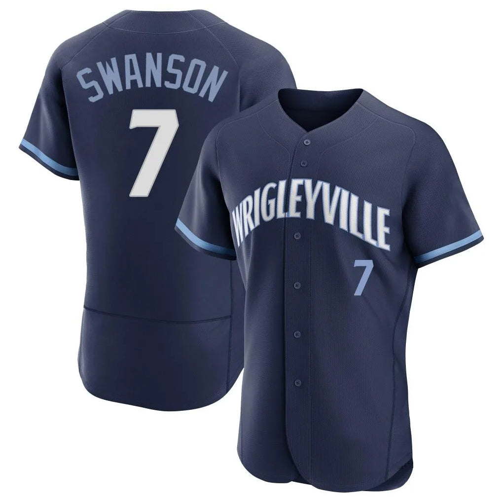 C.Cubs #7 Dansby Swanson Player Navy City Connect Limited Elite Home Gdoa Stitched Jerseys