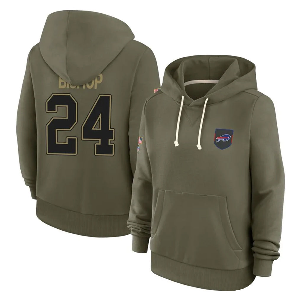 B.Bills #24 Cole Bishop Player Olive Salute to Service Hoodies Gdoa Stitched Jerseys