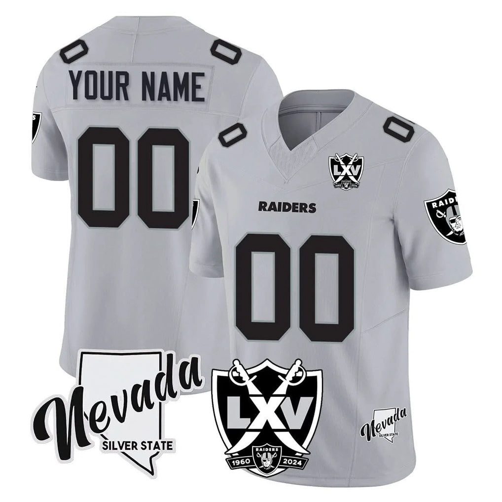 Custom LV.Raiders Gray 65th Anniversary Vapor Limited Home Game Any Name & Numbers Gdoa Stitched Jerseys