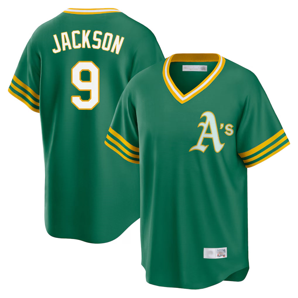 Athletics #9 Reggie Jackson Player Kelly Green Cooperstown Collection T-shirt Game Gdoa Stitched Jerseys