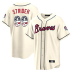 A.Braves #99 Spencer Strider Player Cream USA 250 Fourth Of July Limited Home Game Gdoa250Ys Stitched Jerseys