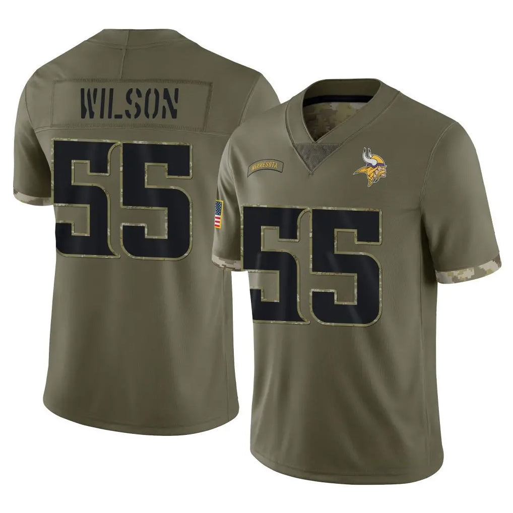 M.Vikings #55 Eric Wilson Player Olive Salute To Service Limited Gdoa Stitched Jerseys