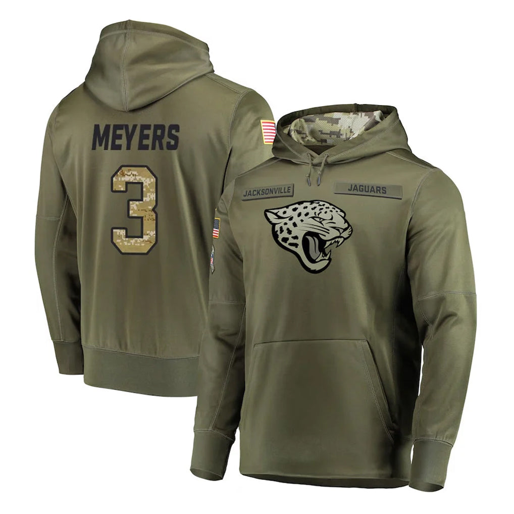 J.Jaguars #3 Jakobi Meyers Player Olive Salute to Service Pullover Hoodies Home Game Gdoa Stitched Jerseys