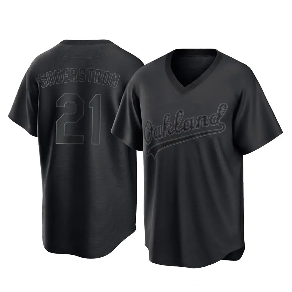 Athletics #21 Tyler Soderstrom Player Black Pitch Fashion T-shirt Home Game Gdoa Stitched Jerseys