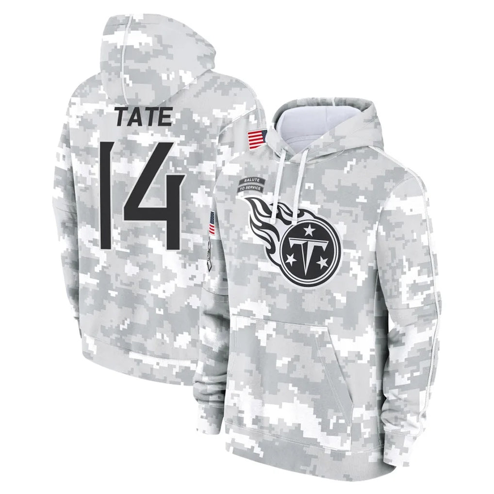 T.Titans #14 Carnell Tate Player Camo Arctic Salute to Service Pullover Hoodies Home Game Gdoa Stitched Jerseys