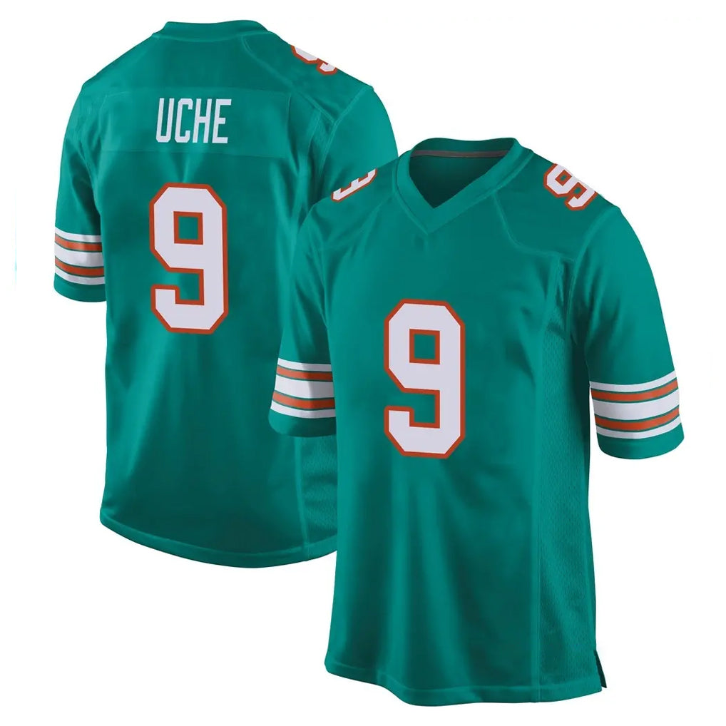 M.Dolphins #9 Joshua Uche Player Aqua Alternate Home Game Gdoa Stitched Jerseys