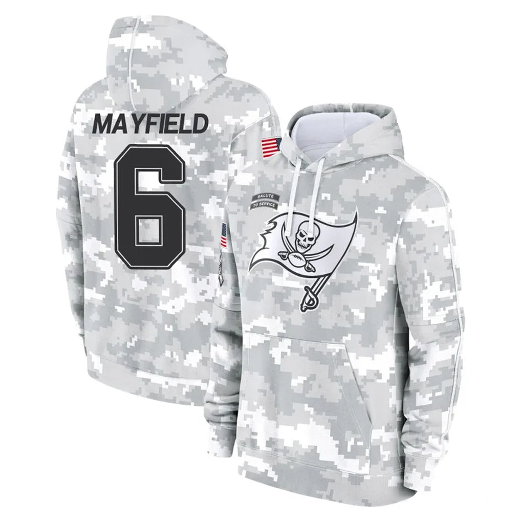 TB.Buccaneers #6 Baker Mayfield Player Arctic Camo Limited Salute to Service Pullover Hoodies Game Gdoa Stitched Jerseys