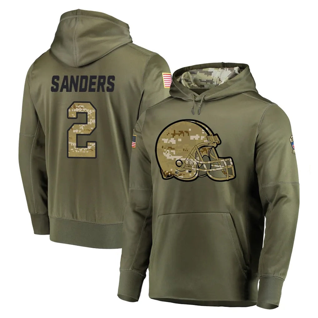 C.Browns #2 Shedeur Sanders Player Olive Salute to Service Pullover Hoodies Home Game Gdoa Stitched Jerseys
