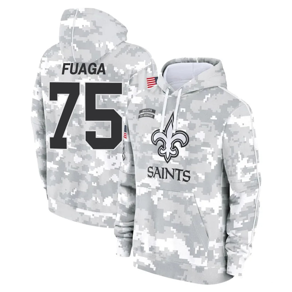 NO.Saints #75 Taliese Fuaga Player Arctic Camo Salute to Service Pullover Hoodies Limited Game Gdoa Stitched Jerseys